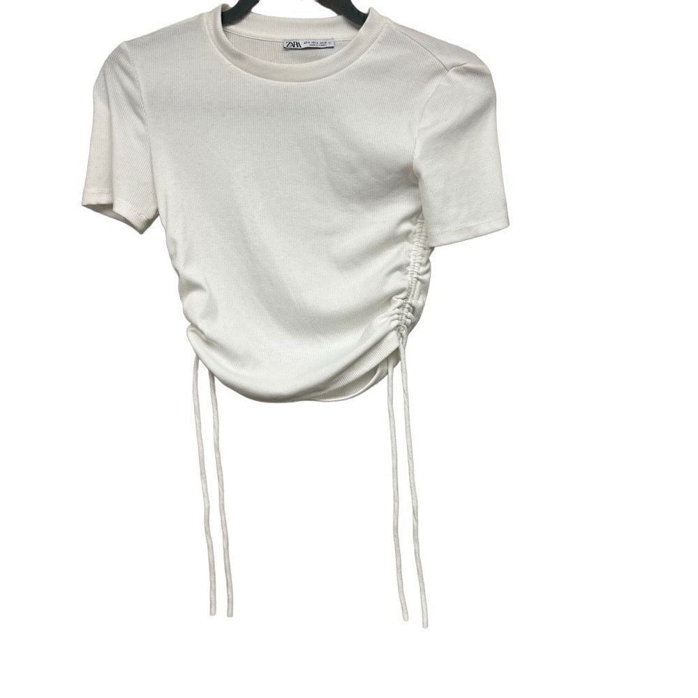 Zara white ribbed ruched blouse size small